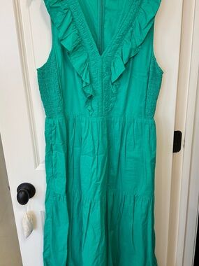 J. Crew green Ruffled V-Neck Maxi Dress
